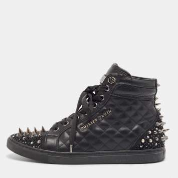 Pre Owned Philipp Plein Black Leather High Top Sneakers Size 37.5