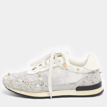 Pre Owned Philipp Plein White Lace and Leather Sanna Embellished Low Top Sneakers Size 36.5