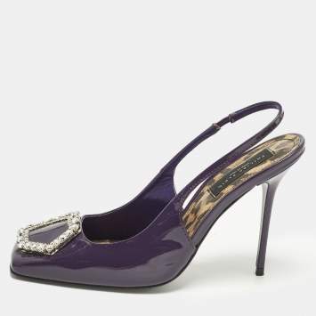 مملوكة مسبقًا Philipp Plein Decollete Size 38 Purple Patent Leather Slingback Pumps