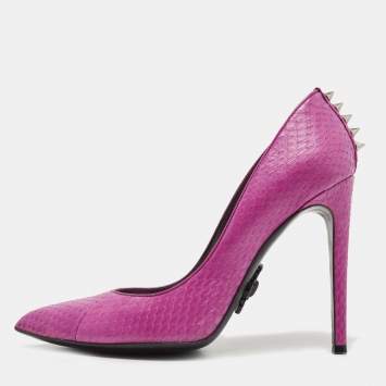 Pre Owned Philipp Plein Purple Python Studded Pointed Toe Pumps Size 40