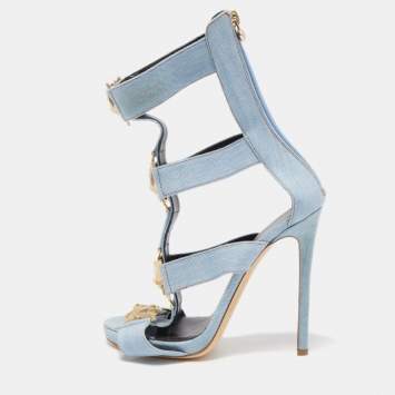 Pre Owned Philipp Plein Blue Denim Gladiator Sandals Size 37