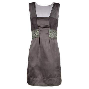 Pre Owned Philosophy di Alberta Ferretti Grey Embroidered Sleeveless Silk Dress S