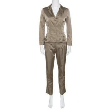 Pre Owned Philosophy di Alberta Ferretti Olive Green Satin Blazer and Trouser Set M