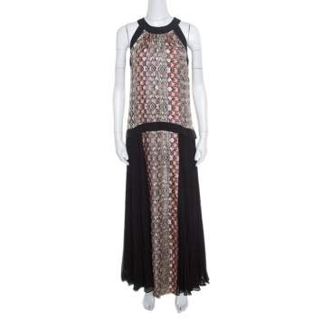 Pre Owned Philosophy Multicolor Snakeskin Printed Silk Pleat Detail Sleeveless Maxi Dress S