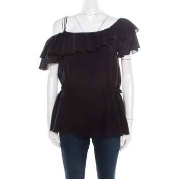 Pre Owned Philosophy Navy Blue Cotton Ruffled Top M
