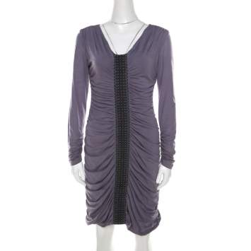 Pre Owned Philosophy Di Alberta Ferretti Lilac Jersey Embroidered Ruched Detail Dress M 