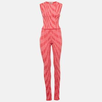 Pre Owned Philosophy Di Lorenzo Serafini Pink Patterned Rib Knit Flared Pants and Top Set M