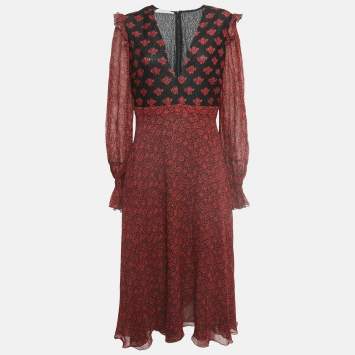 Pre Owned Philosophy di Lorenzo Serafini Red Printed Crepe V Neck William Morris Dress M