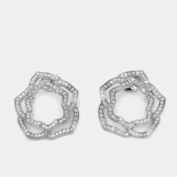 Pre Owned Piaget Rose Diamonds 18k White Gold Hoop Earrings