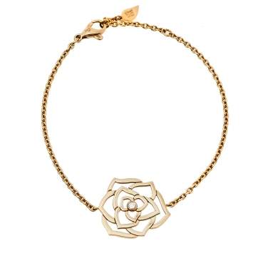 Pre Owned Piaget Diamond Rose Motif 18K Yellow Gold Chain Link Bracelet