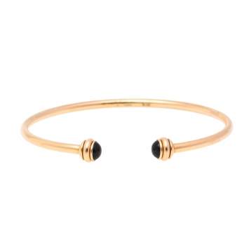 Pre Owned Piaget Possession 18K Rose Gold Onyx Cabochon Open Bangle Bracelet Size 15