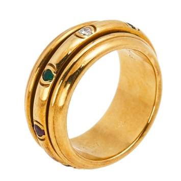 Pre Owned Piaget Multi Gemstone 18k Yellow Gold Rolling Ring Size 52