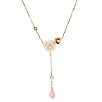 Pre Owned Piaget Rose Diamond Pink Opal 18k Yellow Gold Necklace