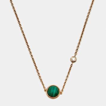 Pre Owned Piaget Possession Malachite Diamond 18k Rose Gold Chain Necklace