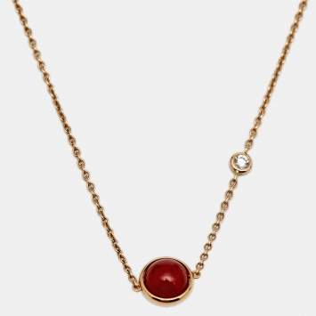 Pre Owned Piaget Possession Carnelian Diamond 18k Rose Gold Chain Necklace