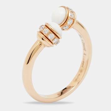 Pre Owned Piaget Possession Chalcedony Diamonds 18k Rose Gold Ring Size 52