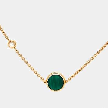 Pre Owned Piaget Possession Malachite Diamond 18k Rose Gold Chain Necklace