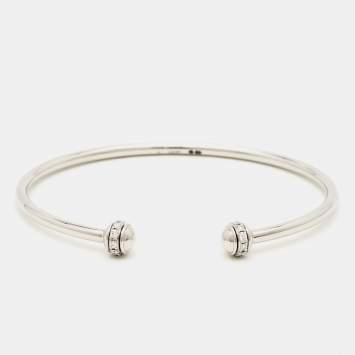 Pre Owned Piaget Possession Diamond 18k White Gold Open Bangle Thin Bracelet 15