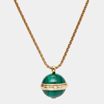 Pre Owned Piaget Possession Malachite Diamond 18k Rose Gold Necklace