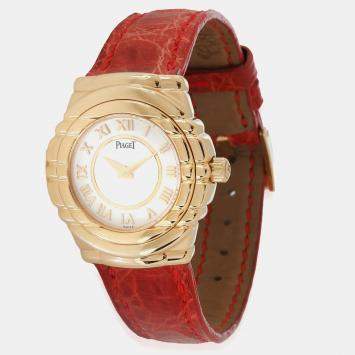 Pre Owned Piaget White 18k Yellow Gold Tanagra 16033 Quartz Women's Wristwatch 24 mm