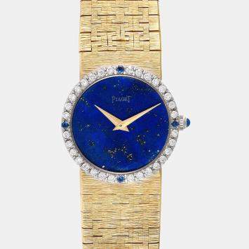 Pre Owned Piaget Lapiz Diamonds Sapphire 18K Yellow Gold Vintage Cocktail 9706 Women's Wristwatch 24 mm