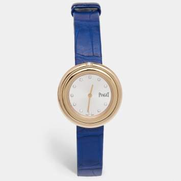 Pre Owned Piaget Silver Diamond 18k Rose Gold Alligator Possession G0A43091 Women's Wristwatch 34 mm