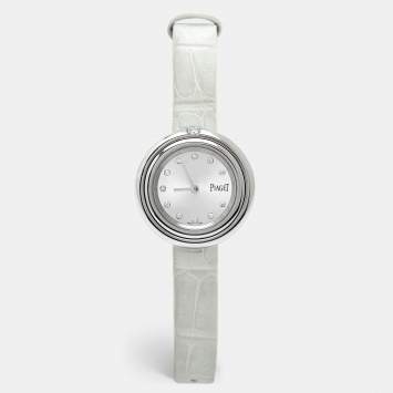 Pre Owned Piaget Silver Diamond Stainless Steel Alligator Possession G0A43090 Women's Wristwatch 34 mm