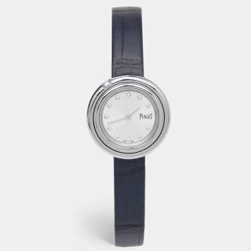 Pre Owned Piaget Silver Diamond  Stainless Steel Alligator Leather Possesion GOA43080 Women's Wristwatch 29 mm