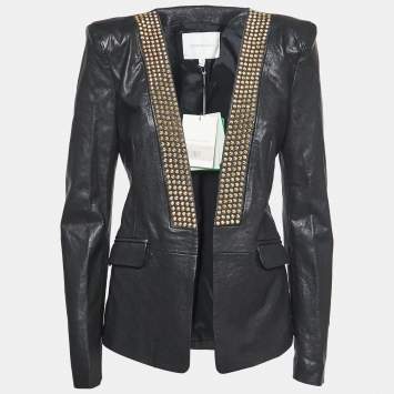 Pre Owned Pierre Balmain Leather Studded Open Jacket L