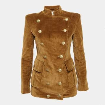 Pre Owned Pierre Balmain Brown Corduroy Double Breasted Jacket S