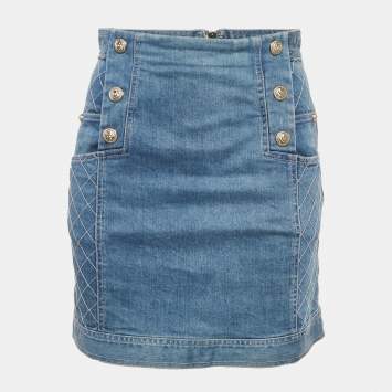 Pre Owned Pierre Balmain Blue Denim Mini Skirt M/Waist 27"