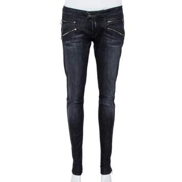 Pre Owned Pierre Balmain Black Denim Skinny Biker Jeans L