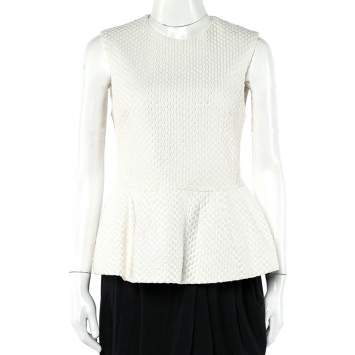 Pre Owned Pierre Balmain Cream Embroidered Cotton Peplum Top M