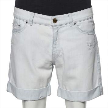 Pre Owned Pierre Balmain Light Blue Denim Distressed Shorts M