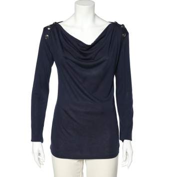 Pre Owned Pierre Balmain Navy Blue Micromodal Knit Button Detail T-Shirt S