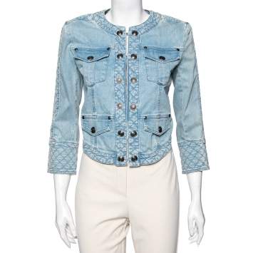 Pre Owned Pierre Balmain Light Blue Denim Shoulder Pad Detailed Jacket S