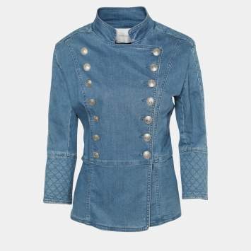 Pre Owned Pierre Balmain Indigo Denim Military Double Breasted Jacket M