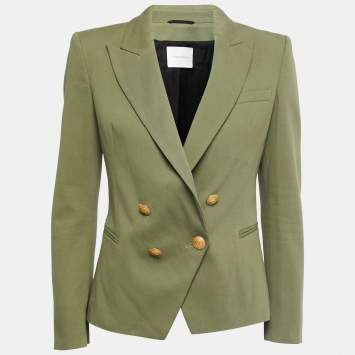 Pre Owned Pierre Balmain Olive Green Cotton Double Breasted Blazer M