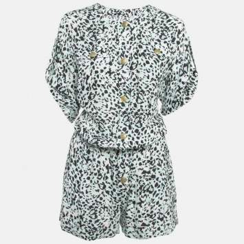 Pre Owned  Pierre Balmain White Multicolor Printed Silk Romper Jumpsuit S