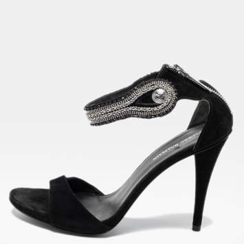 Pre Owned Pierre Balmain Black Suede Embellished Ankle Strap Sandals Size 39