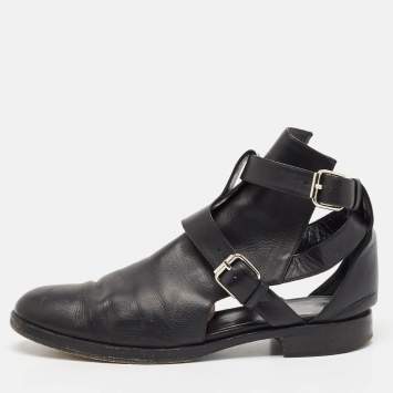 Pre Owned PIERRE HARDY Black Leather Double Strap Cutout Ankle Boots Size 40