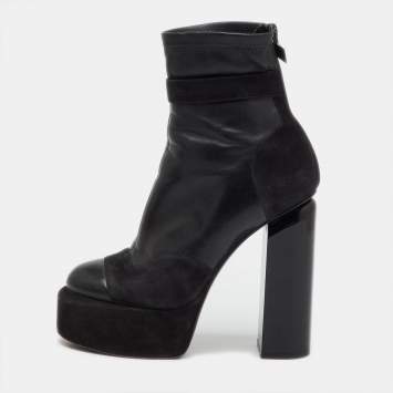 Pre Owned Pierre Hardy Black Leather and  Suede Platform Ankle Length Booties Size 37