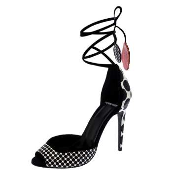 Pre Owned  Pierre Hardy Black/White Leather Lola Dot D' Orsay Ankle Wrap Sandals Size 38