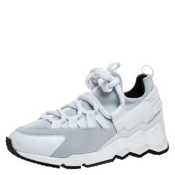 Pre Owned Pierre Hardy White/Grey Neoprene And Leather Lace Up Sneaker Size 36