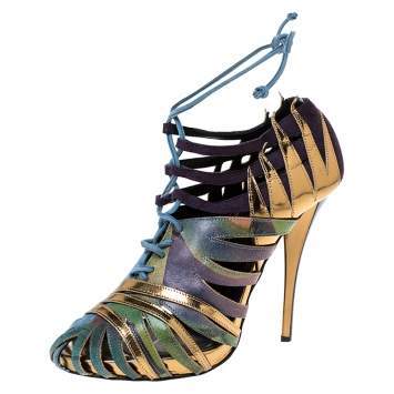 Pierre Hardy Multicolor Suede and Printed Leather Cut Out Booties Size 37