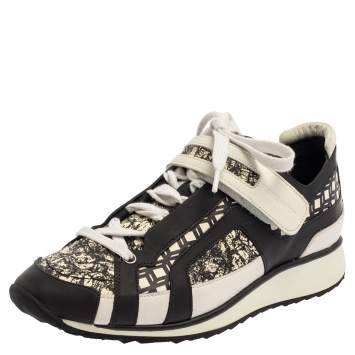 Pre Owned Pierre Hardy Monochrome Leather And Printed Python Low Top Sneakers Size 39