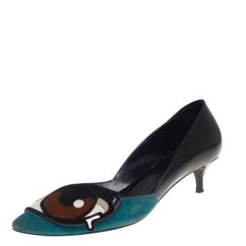 Pre Owned Pierre Hardy Multicolor Leather and Suede Oh Roy Eye Kitten Heel Pumps Size 38