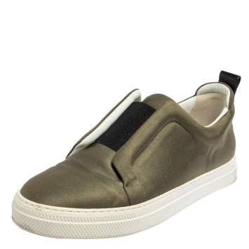 Pre Owned Pierre Hardy Olive Green Satin Slip On Sneakers Size 40