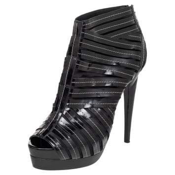 Pre Owned Pierre Hardy Black Leather Gladiator Peep Toe Booties Size 39