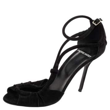 Pre Owned Pierre Hardy Black Suede Peep-Toe Ankle Strap Sandals Size 37.5
